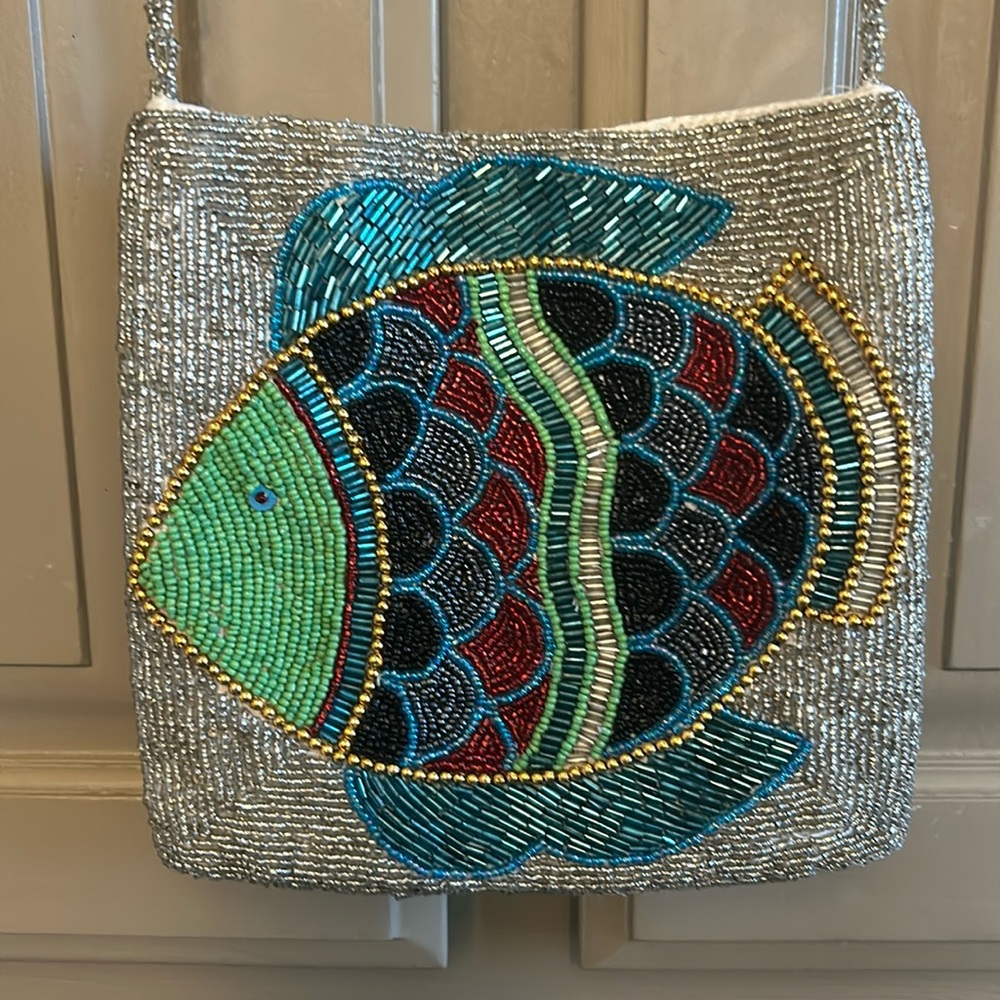 Vintage beaded fish minibag